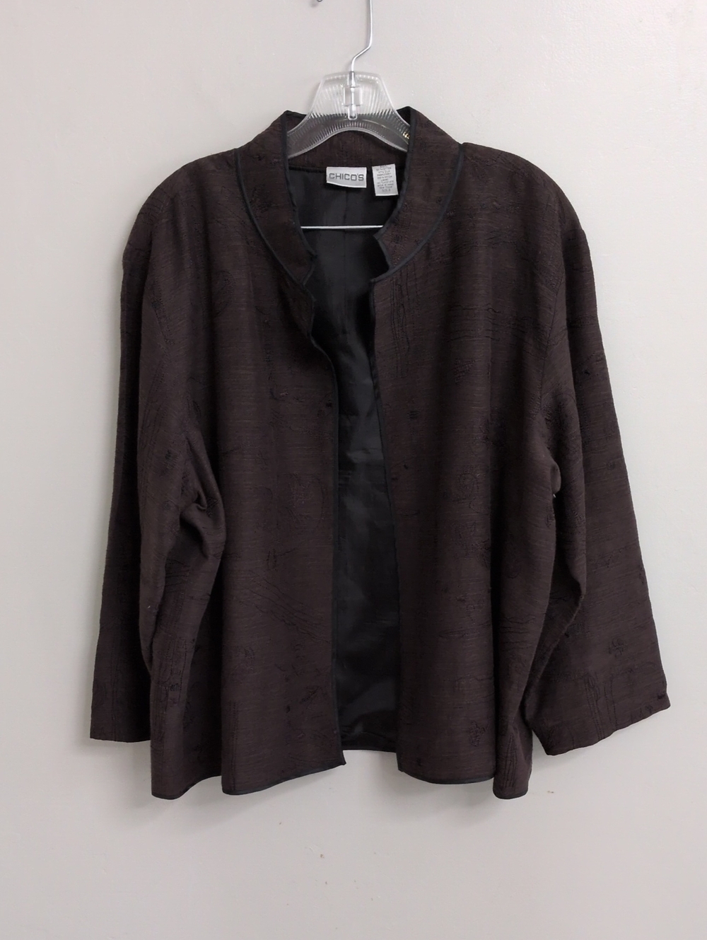 Chicos Cotton Silk Embroidery Open Jacket